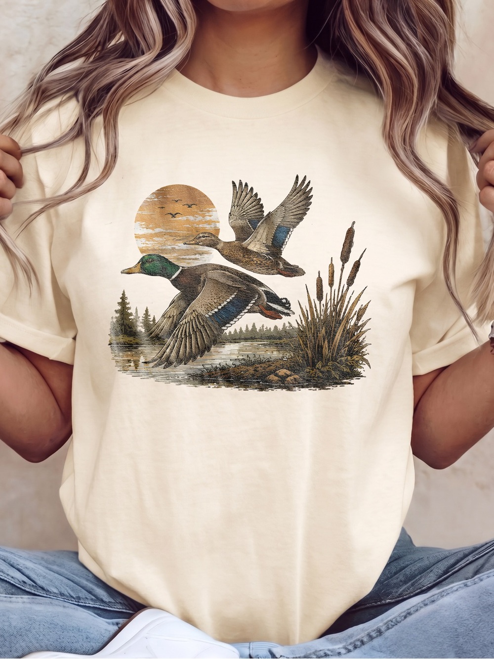 Gildan Vintage Duck Shirt, Flying Mallard Duck Graphic Tee